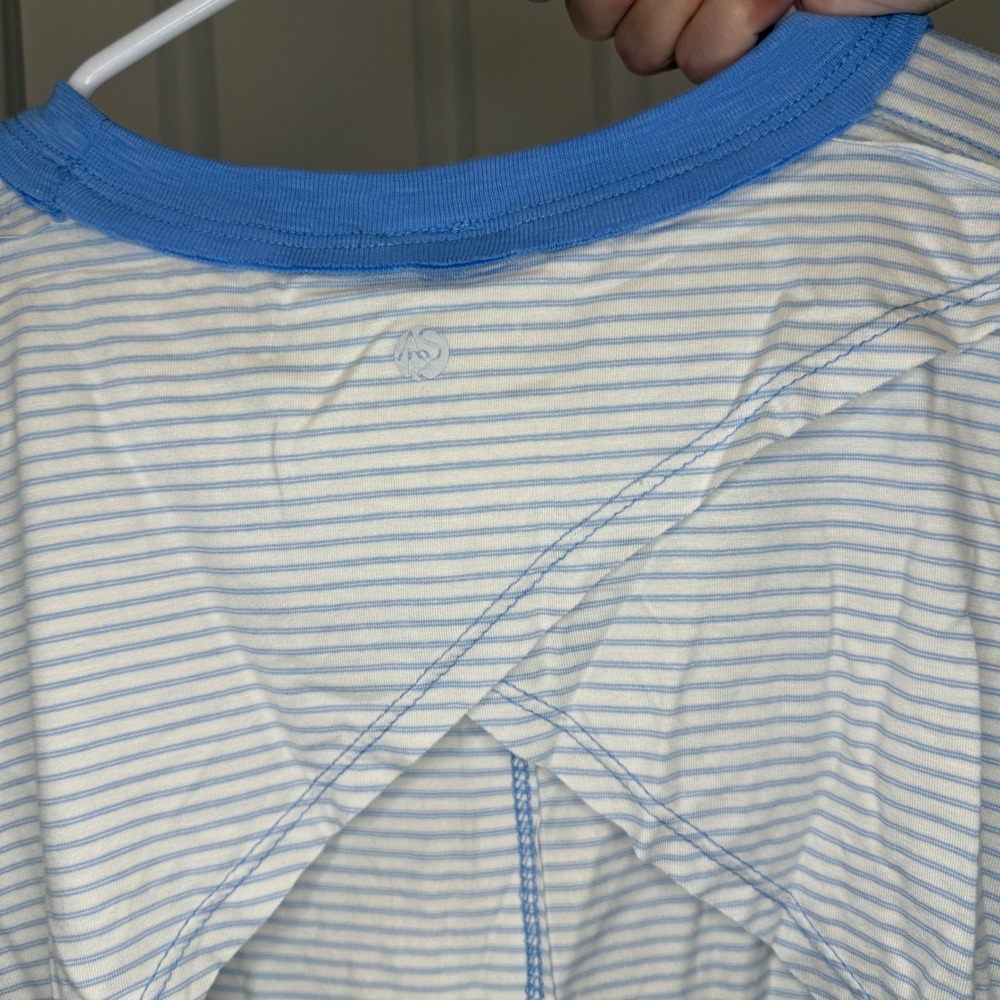 AS Revival Women Blue White Striped Open Back Cropped Muscle Top Size Small NEW - Picture 7 of 7